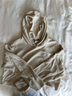 Athleta Cream Waffle-Knit Hooded Sweater